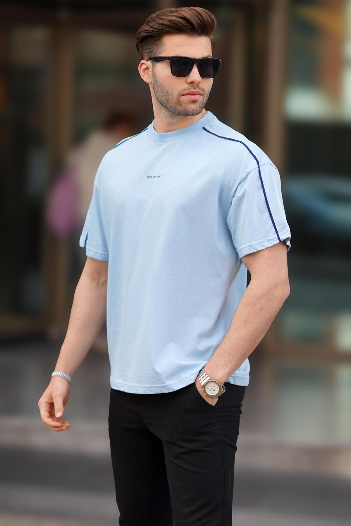 OVERSIZED T-SHIRT MISSON MADMEXT - ΣΙΕΛ - Ανδρικά