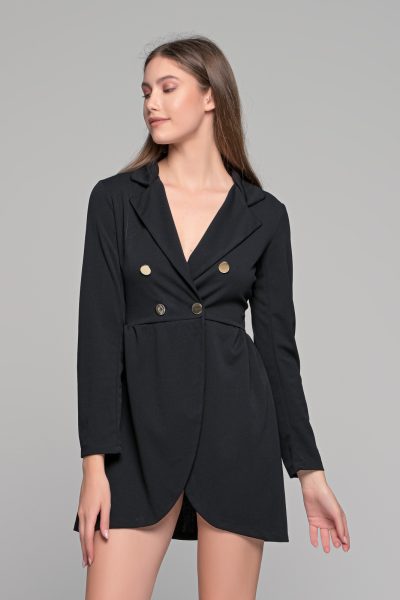 Midi Μαύρο Φόρεμα Με Χρυσά Κουμπιά - Image 2