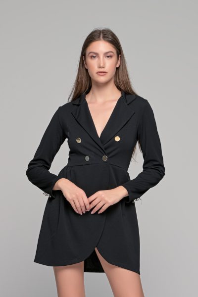 Midi Μαύρο Φόρεμα Με Χρυσά Κουμπιά