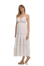 Άσπρο Μάξι Φόρεμα Κρουαζέ Με Λεπτές Τιράντες Και Διακριτικό Κούμπωμα Στο Ντεκολτέ