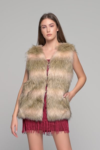 Αμάνικη Καφέ Γούνα