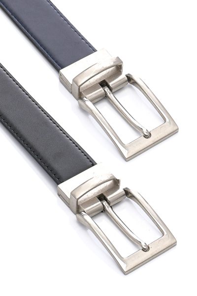 Ανδρική Δερμάτινη Ζώνη Διπλής Όψης - Μαύρη / Navy Blue