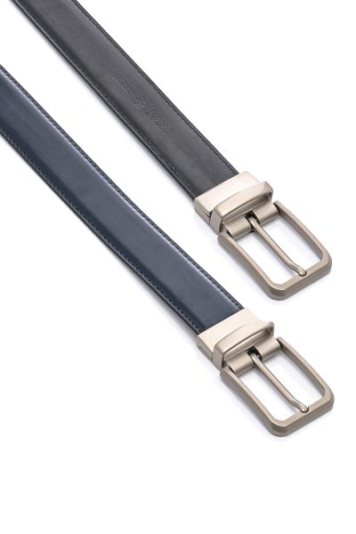 Ανδρική Δερμάτινη Ζώνη Διπλής Όψης - Μαύρη / Navy Blue - Image 2