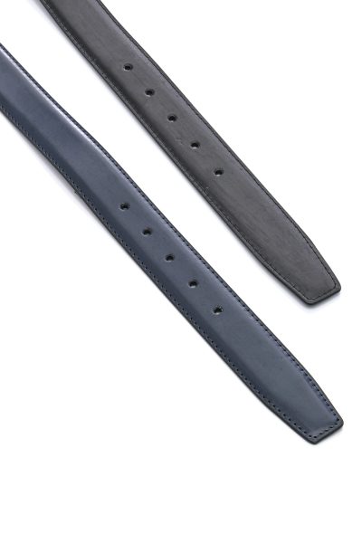 Ανδρική Δερμάτινη Ζώνη Διπλής Όψης - Μαύρη / Navy Blue - Image 4