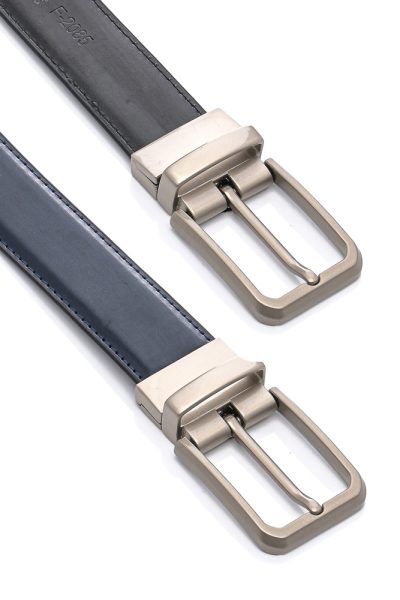Ανδρική Δερμάτινη Ζώνη Διπλής Όψης - Μαύρη / Navy Blue