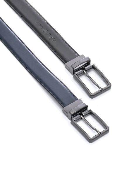 Ανδρική Δερμάτινη Ζώνη Διπλής Όψης - Μαύρη / Navy Blue - Image 2