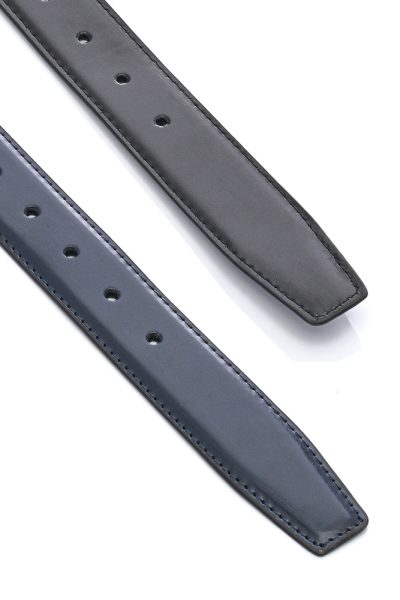 Ανδρική Δερμάτινη Ζώνη Διπλής Όψης - Μαύρη / Navy Blue - Image 3