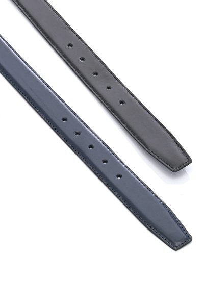 Ανδρική Δερμάτινη Ζώνη Διπλής Όψης - Μαύρη / Navy Blue - Image 4