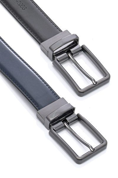 Ανδρική Δερμάτινη Ζώνη Διπλής Όψης - Μαύρη / Navy Blue