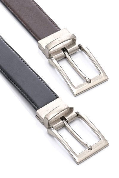 Ανδρική Δερμάτινη Ζώνη Διπλής Όψης - Μαύρη / Καφέ