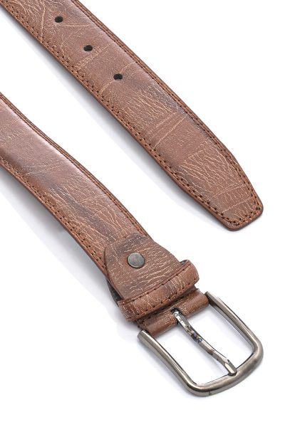 Ανδρική Δερμάτινη Ζώνη Με Σχέδιο – Καφέ