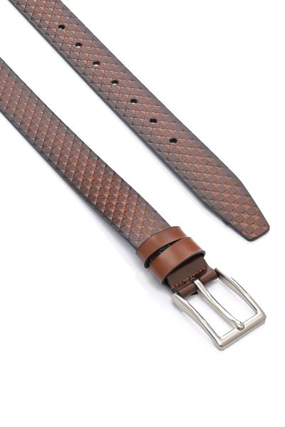 Ανδρική Δερμάτινη Ζώνη Με Σχέδιο – Καφέ - Image 2