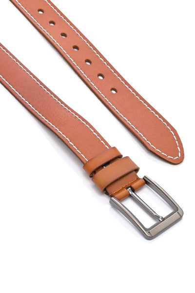 Ανδρική Δερμάτινη Ζώνη Με Σχέδιο Ραφή – Καφέ Ανοιχτό - Image 2