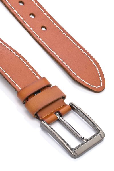 Ανδρική Δερμάτινη Ζώνη Με Σχέδιο Ραφή – Καφέ Ανοιχτό