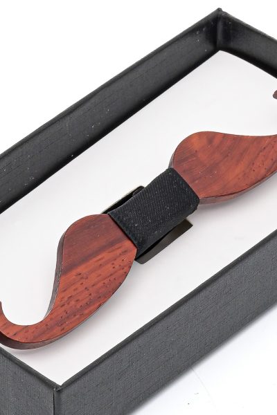 Ανδρικό Ξύλινο Παπιγιόν Μουστάκι Με Ύφασμα - Image 2