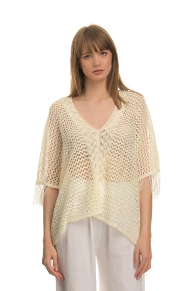 Απαλό Κίτρινο Crop – Top Καφτάνι Με Λεπτά Ξέφτια - Image 2