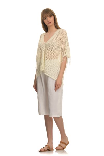 Απαλό Κίτρινο Crop – Top Καφτάνι Με Λεπτά Ξέφτια - Image 3