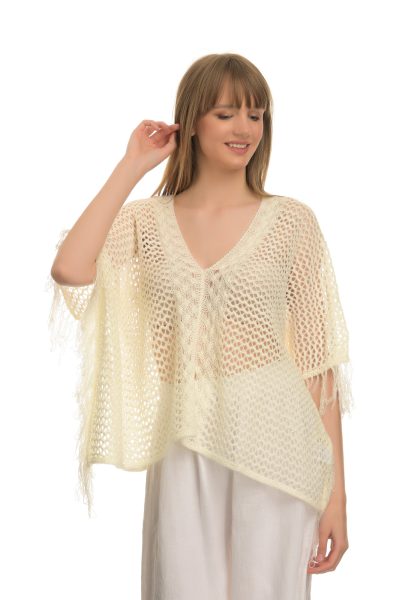 Απαλό Κίτρινο Crop – Top Καφτάνι Με Λεπτά Ξέφτια