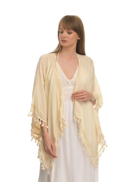 Εσάρπα Με Φουντάκια Ασύμμετρη Σε Ανοιχτό Κίτρινο - Image 2