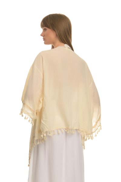 Εσάρπα Με Φουντάκια Ασύμμετρη Σε Ανοιχτό Κίτρινο - Image 3