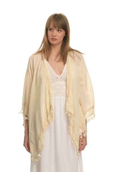 Εσάρπα Με Φουντάκια Ασύμμετρη Σε Ανοιχτό Κίτρινο