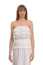 Εφαρμοστή Λευκή Στράπλες Μπλούζα Με Boho Στυλ