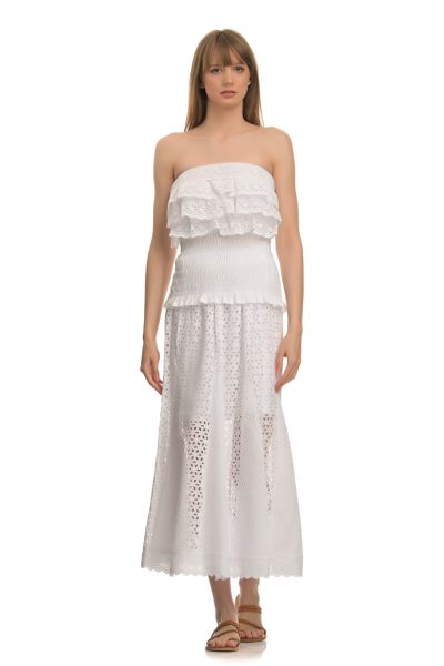 Εφαρμοστή Λευκή Στράπλες Μπλούζα Με Boho Στυλ - Image 3