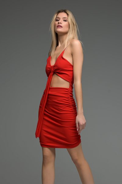Κοκκίνο Μίνι Φόρεμα Με Φιόγκο - Image 2