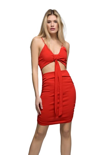 Κοκκίνο Μίνι Φόρεμα Με Φιόγκο - Image 5