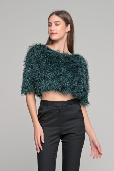 Κυπαρισσί Loose Κοντομάνικη Μπλούζα Με Κρόσια - Image 2