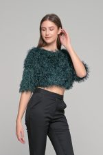 Κυπαρισσί Loose Κοντομάνικη Μπλούζα Με Κρόσια