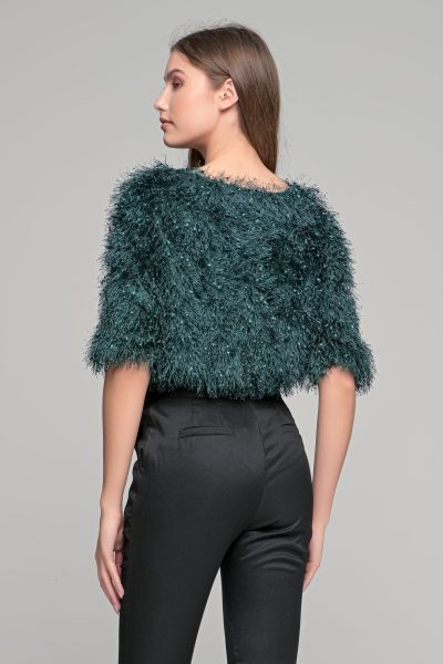 Κυπαρισσί Loose Κοντομάνικη Μπλούζα Με Κρόσια - Image 4