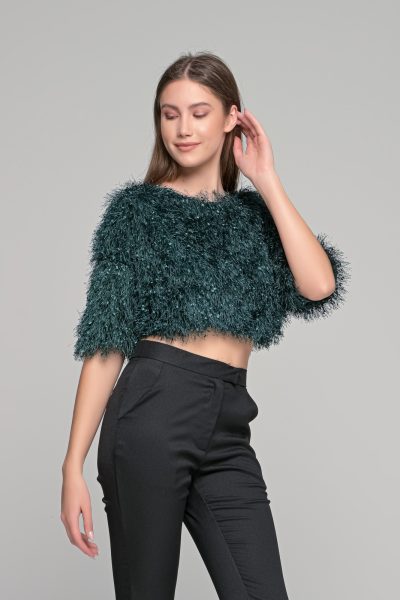 Κυπαρισσί Loose Κοντομάνικη Μπλούζα Με Κρόσια