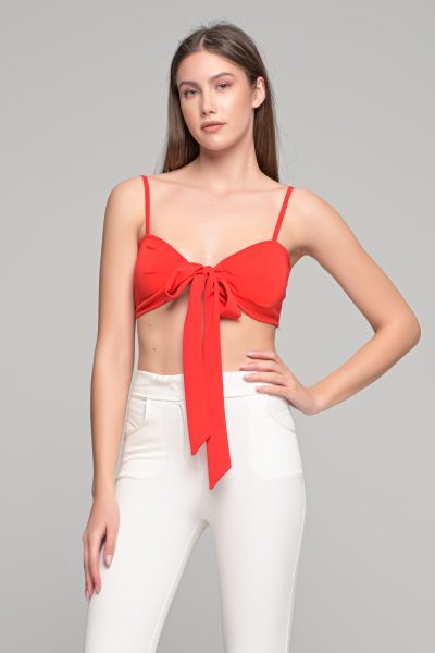 Κόκκινο Μπουστάκι Χωρίς Ενίσχυση, Λεπτές Τιράντες Και Φιόγκο Μπροστά - Image 2