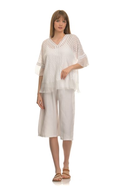 Λευκό Boho Μπλουζάκι See Through Με Ανάλαφρο Μανίκι Μέχρι Τον Αγκώνα - Image 3