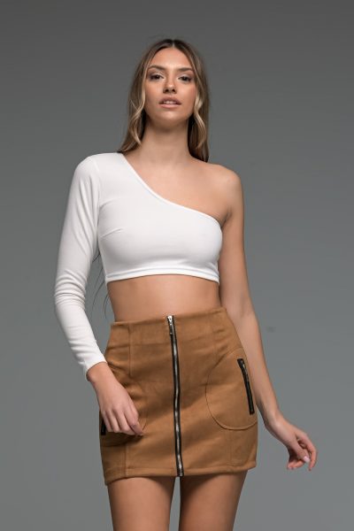 Λευκό Κρεπ Crop Top - Image 2