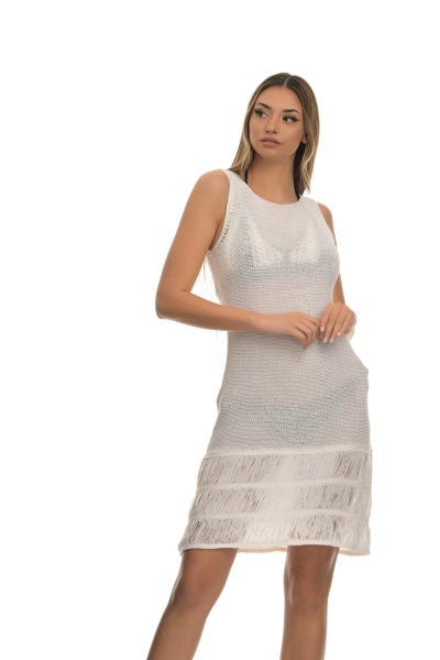 Λευκό Πλεκτό Κιμονό Αμάνικο