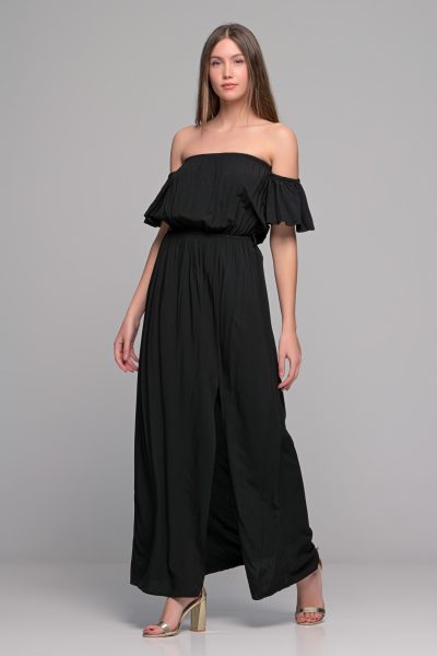 Μάξι Μαύρο Φόρεμα Με Σούρες - Image 2