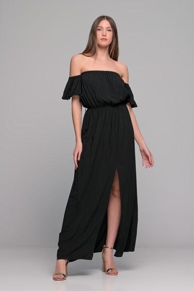 Μάξι Μαύρο Φόρεμα Με Σούρες - Image 3