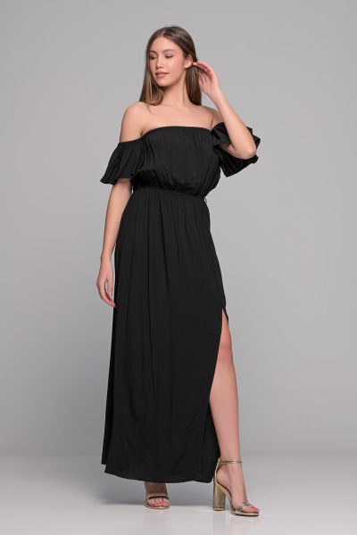 Μάξι Μαύρο Φόρεμα Με Σούρες - Image 4