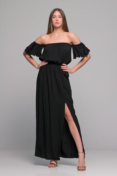 Μάξι Μαύρο Φόρεμα Με Σούρες - Image 6