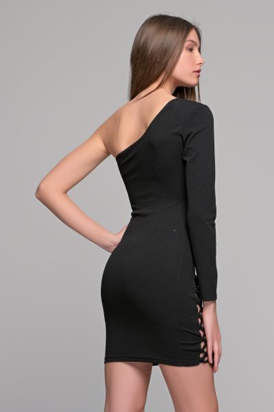 Μίνι Μαύρο Φόρεμα Με Ένα Μανίκι - Image 2