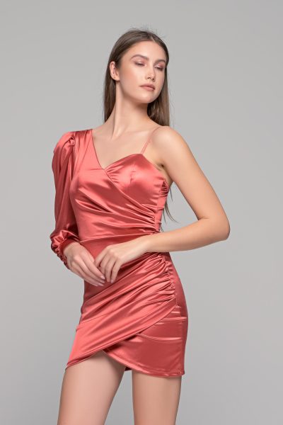 Μίνι Μεταλιζέ Ροδακινί Φόρεμα - Image 2