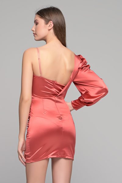 Μίνι Μεταλιζέ Ροδακινί Φόρεμα - Image 5