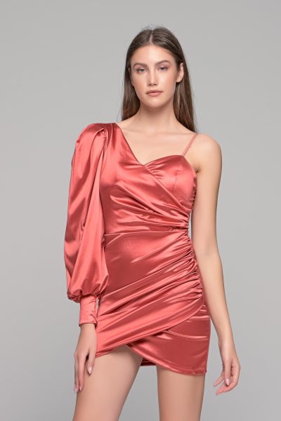 Μίνι Μεταλιζέ Ροδακινί Φόρεμα