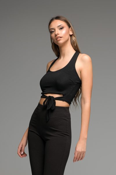 Μαύρο Crop Top Με Δέσιμο - Image 4