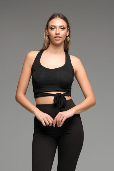 Μαύρο Crop Top Με Δέσιμο