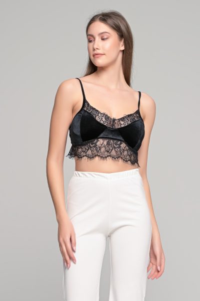 Μαύρο Velvet Crop Top - Image 3