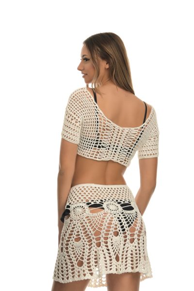 Μπεζ Crop Top Με Boho Δέσιμο Διάτρητο - Image 4