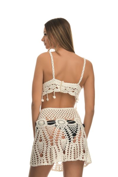 Μπεζ Crop Top Με Τιράντες Και Φουντάκια - Image 4